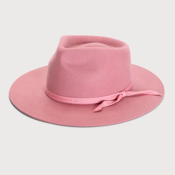 NWT Lack Of Color Zulu Wool Felt Fedora Hat In Rose Pink High Crown Wide Brim - Picture 2 of 10